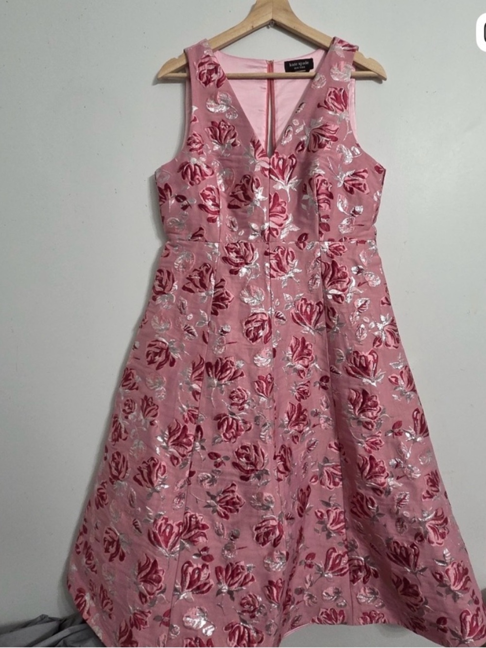 kate spade Pink Floral Midi Dress with Silver Accents